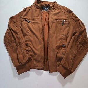 IRIS Los Angeles Womens Brown Moto Bomber Jacket Quilted Elbows IJ2615 Small